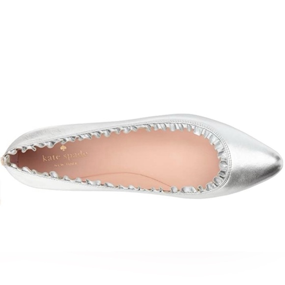 Kate Spade Silver Pointed Toe Ballet Flats with ruffle detail size 9 EUC - Picture 4 of 11
